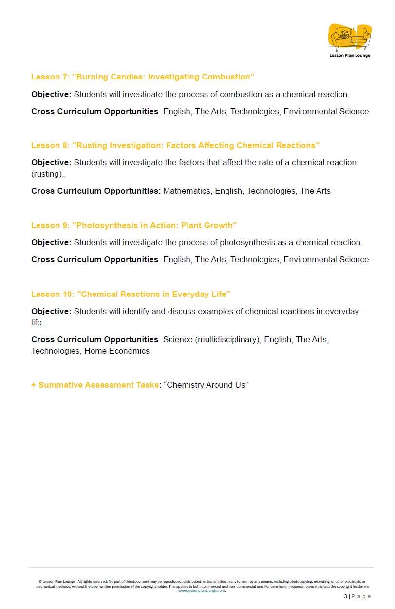 Science - Chemical Sciences: 10 Lesson Plans + 1 Summative Assessment Task + FREE Student WORKBOOK (Year 8)
