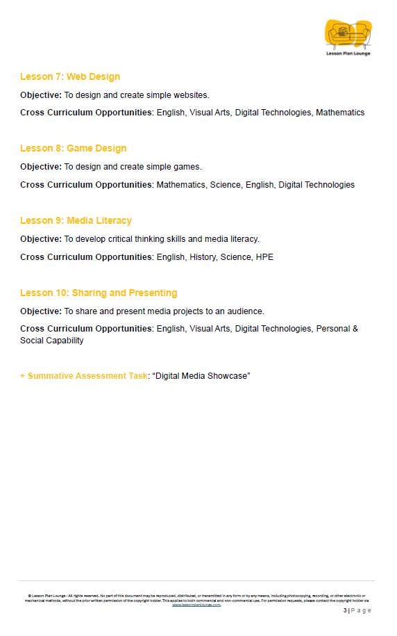 Media Arts - The Arts: 10 Lesson Plans + 1 Summative Assessment Task (Year 3)