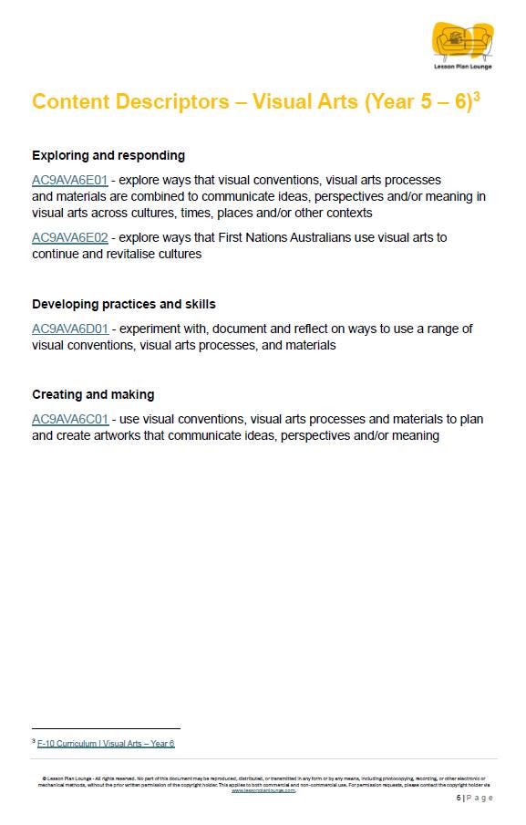 Visual Arts - The Arts: 10 Lesson Plans (covering 20-30 lessons) + 1 Summative Assessment (Year 5)