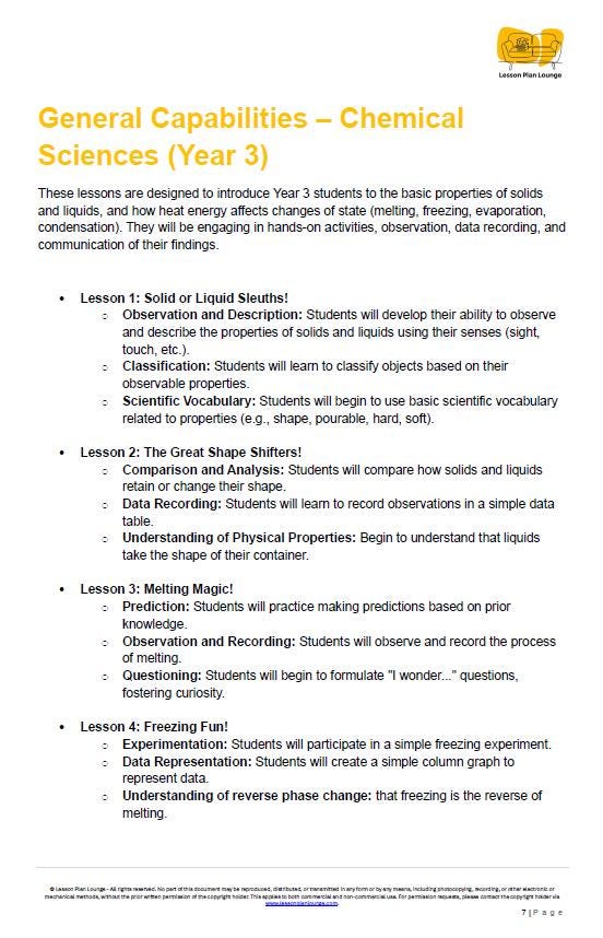Science - Chemical Sciences: Lesson Plans (9 lessons) + 1 Summative Assessment + FREE Student Workbook (Year 3)