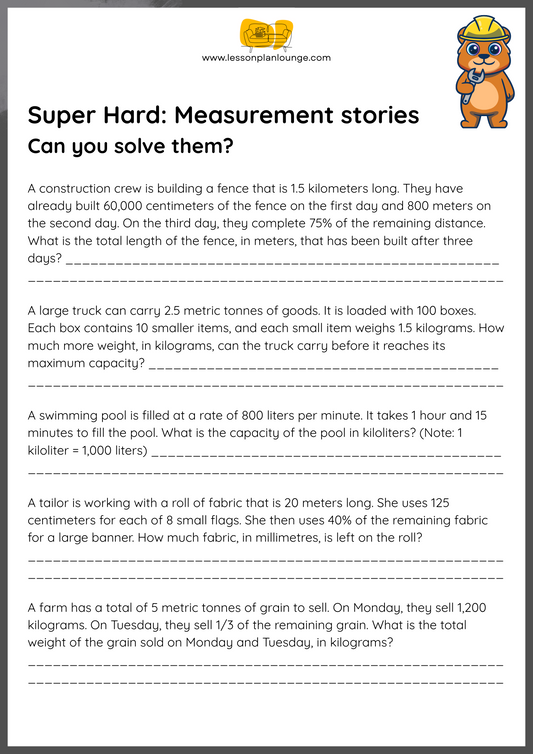 FREE Worksheets - Mathematics - Measurements (Super Hard) - High School