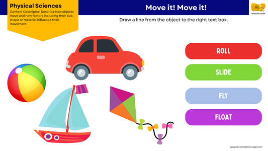 FREE Worksheets - Physical Sciences - How Objects Move and how Size and Shape impacts this - Education - Kindergarten