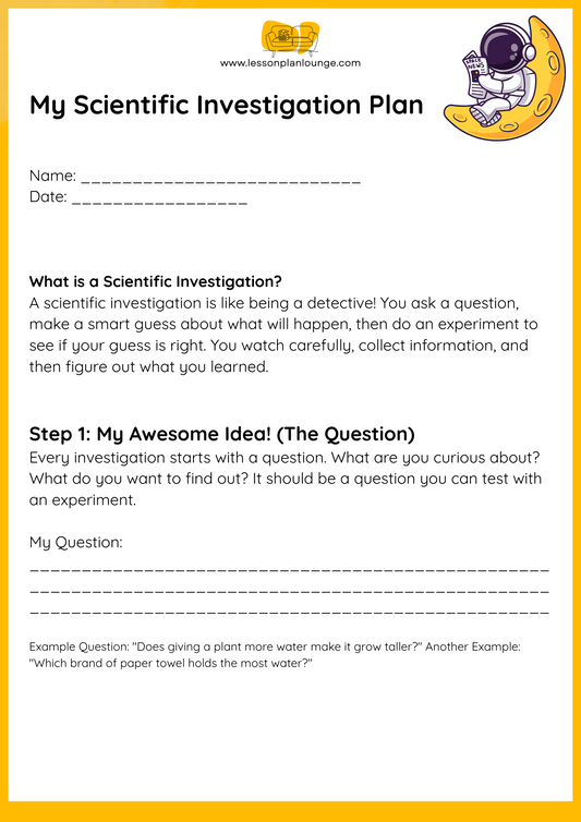 FREE Worksheet - Science - Design and Experiment Template - Earth & Space (Primary/ Higher Education)