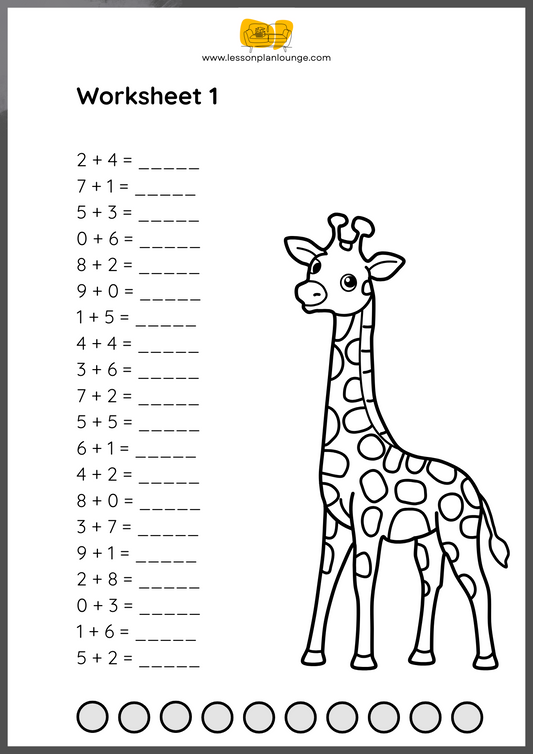 FREE WORKSHEETS - Mathematics - Single Digits Addition - Primary Education