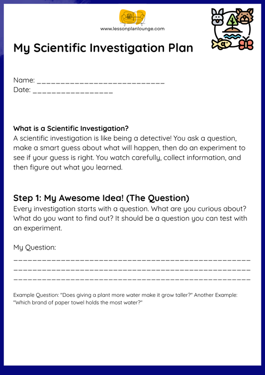 FREE Worksheet - My Scientific Investigation Plan (Habitat) - Education - Biological Sciences (Year 4 - Year 8)