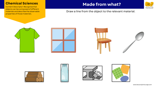 FREE Worksheets - Chemical Sciences - Different Materials and Properties - Education - Kindergarten