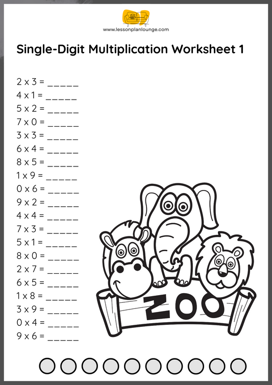 FREE WORKSHEETS - Mathematics - Single Digits Multiplication - Primary Education