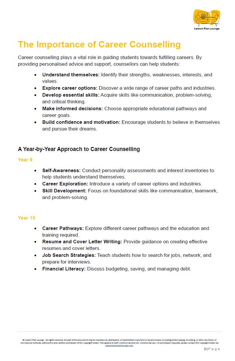 Career Education: 10 Lesson Plans (covering 20 lessons) + Worksheets (Year 9 - 10)