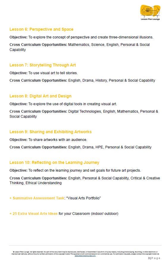 Visual Arts - The Arts: 10 Lesson Plans + 1 Summative Assessment + 25 Extra Visual Arts Ideas (Year 3)