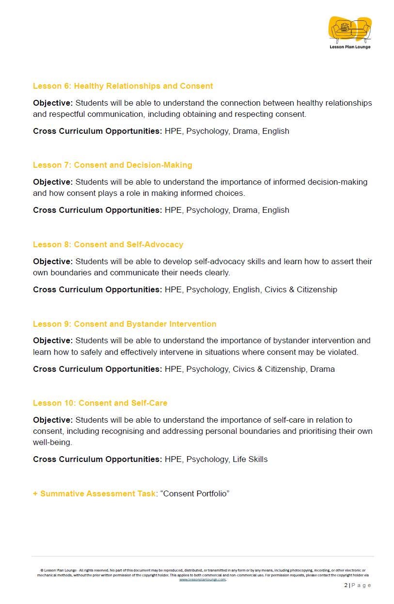 Understanding Consent: 10 Lesson Plans + 1 Summative Assessment + Worksheet Suggestions (High School)