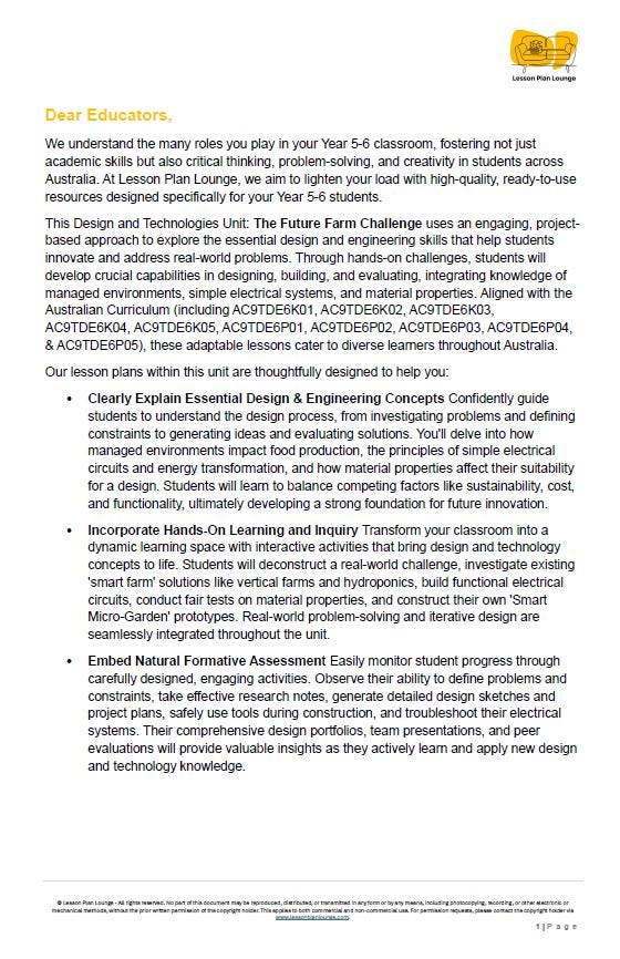 Design Technologies - Future Farm Challenge: Lesson Plans (10 Lessons) + 1 Summative Assessment Task + FREE Student Design Portfolio Workbook (Year 6)