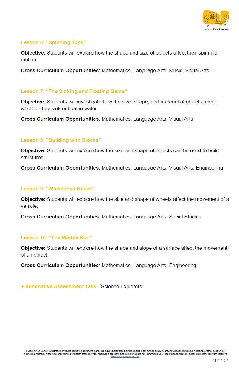 PHYSICAL Sciences Adjusted Curriculum: 10 Lesson Plans + 1 Summative Assessment (Kindergarten/ Foundation Year)
