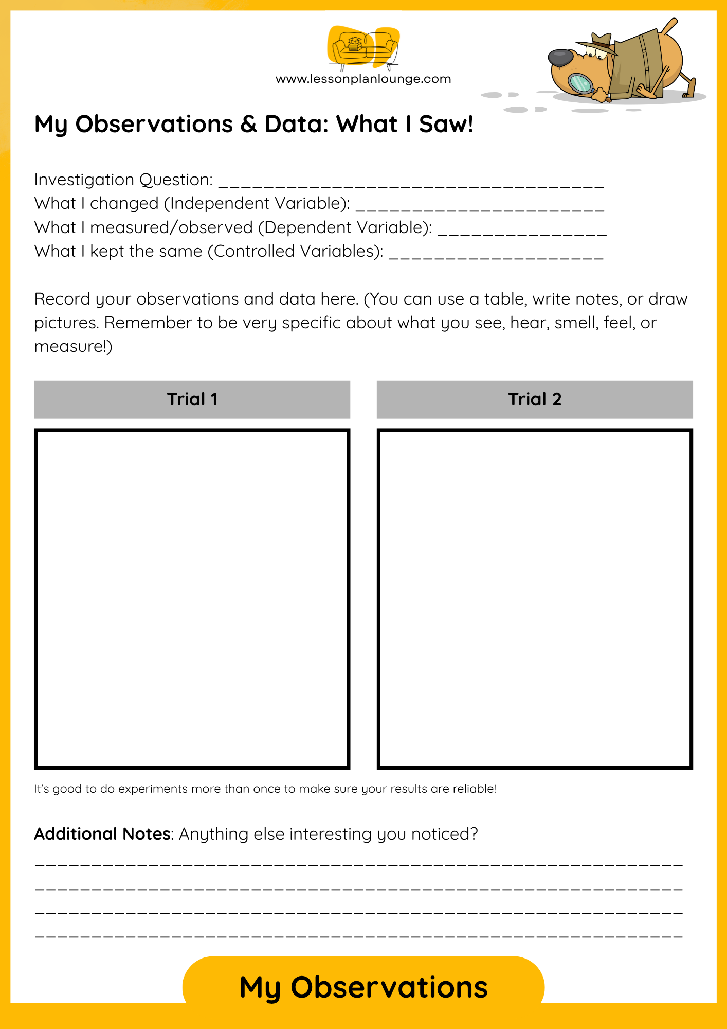 FREE Worksheet – Hypothesis Design & Experiment Template - Education - Sciences (Year 3 - Year 6)