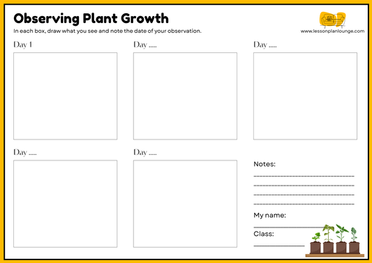 FREE Worksheet - Measuring Plant/ Seedling Growth (Yellow) - Sciences - Kindergarten to Year 2