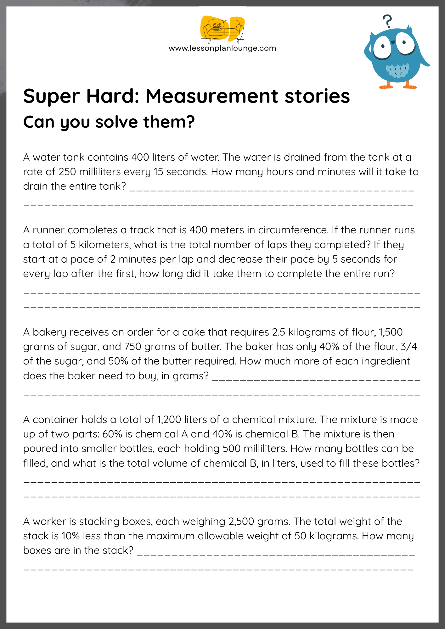 FREE Worksheets - Mathematics - Measurements (Super Hard) - High School
