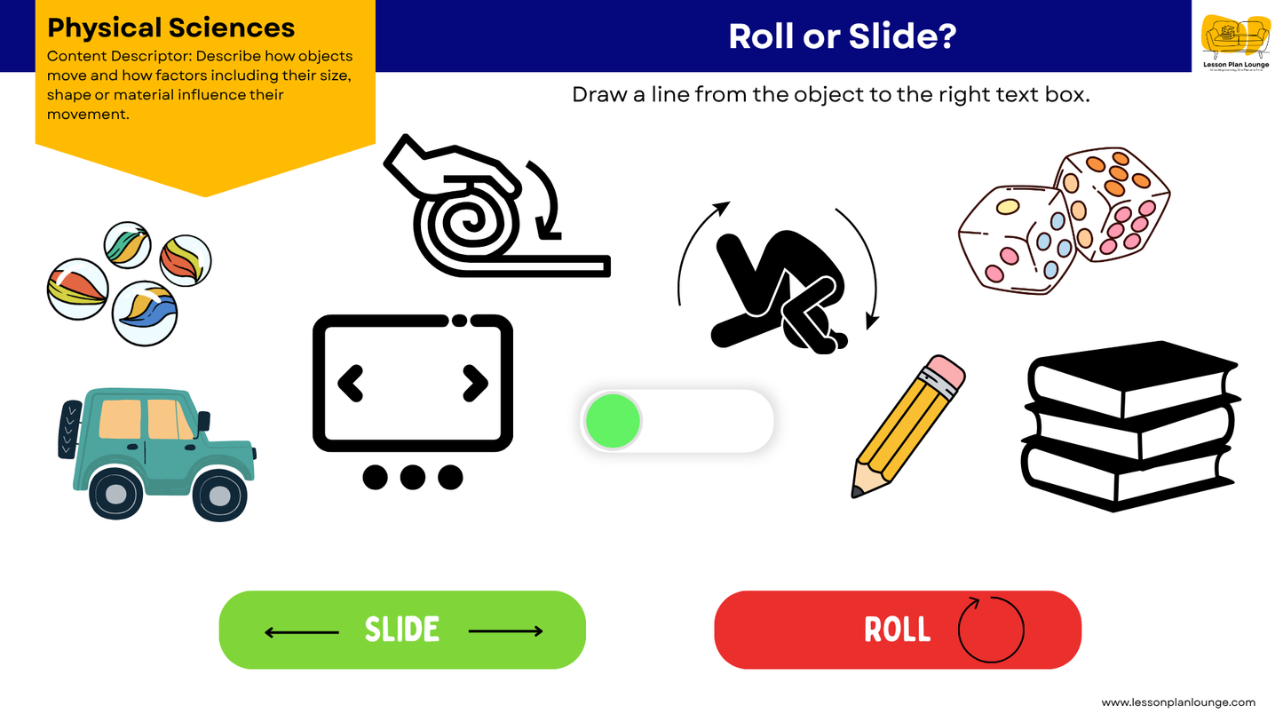 FREE Worksheets - Physical Sciences - How Objects Move and how Size and Shape impacts this - Education - Kindergarten