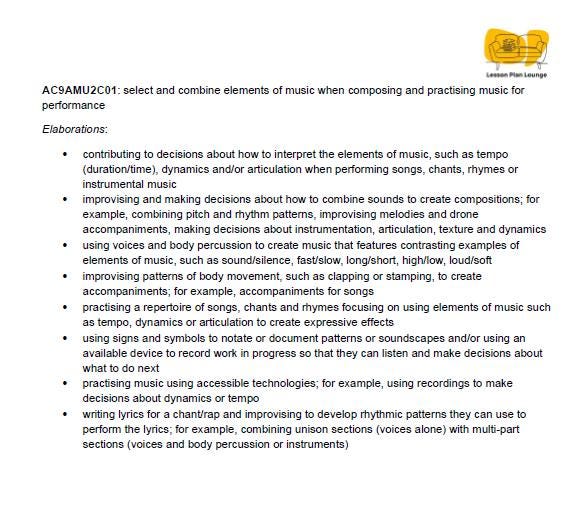 The Arts - MUSIC: 12 Lesson Plans + 1 Summative Assessment (Year 1)