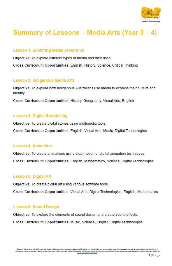 Media Arts - The Arts: 10 Lesson Plans + 1 Summative Assessment Task (Year 3)