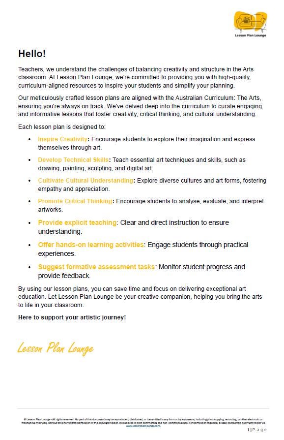 Visual Arts - The Arts: 10 Lesson Plans + 1 Summative Assessment + 25 Extra Visual Arts Ideas (Year 4)