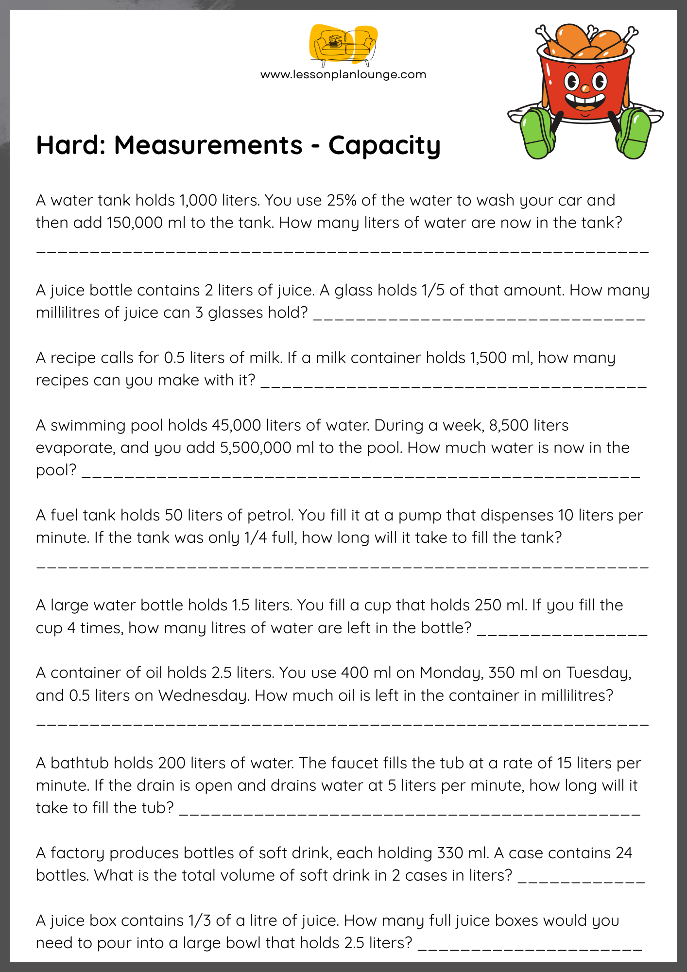 FREE Worksheets - Mathematics - Measurements (Hard) - Primary/ High School Education