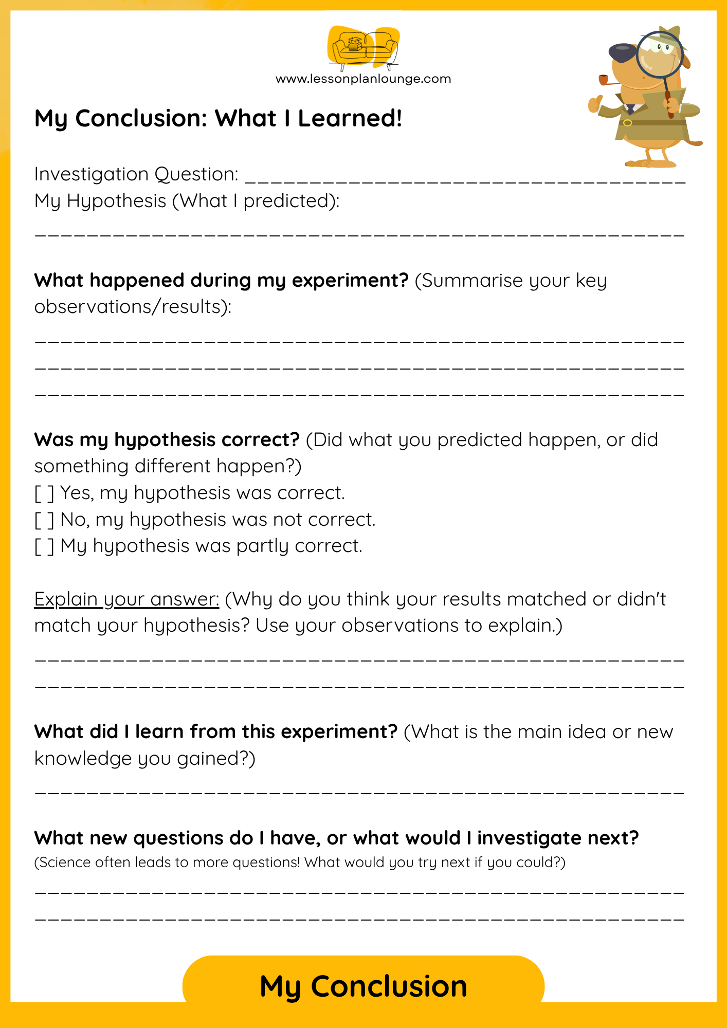 FREE Worksheet – Hypothesis Design & Experiment Template - Education - Sciences (Year 3 - Year 6)