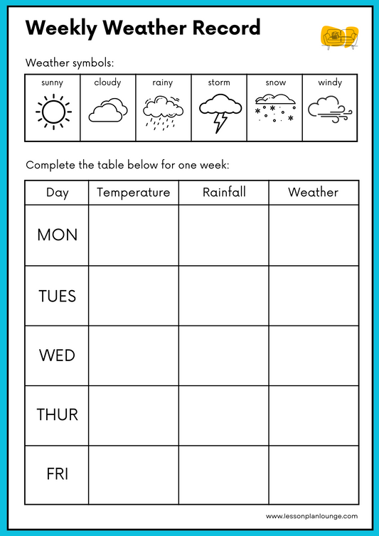 FREE Worksheet - Daily Weather Tracker (Blue) - What is the Weather today - Science - Kindergarten to Year 2