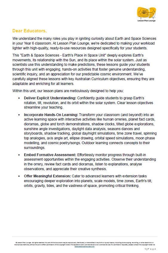 Science - Earth & Space Sciences: 10 Lesson Plans, covering up to 20 lessons + 1 Summative Assessment and FREE Student Workbook (Year 6)