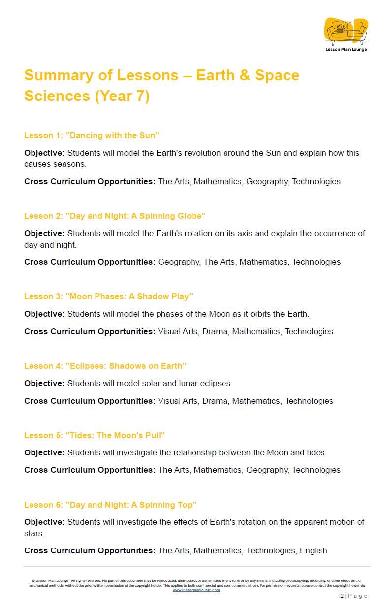 Science - Earth and Space Sciences: 10 Lesson Plans + 1 Summative Assessment Task + FREE Student WORKBOOK (Year 7)