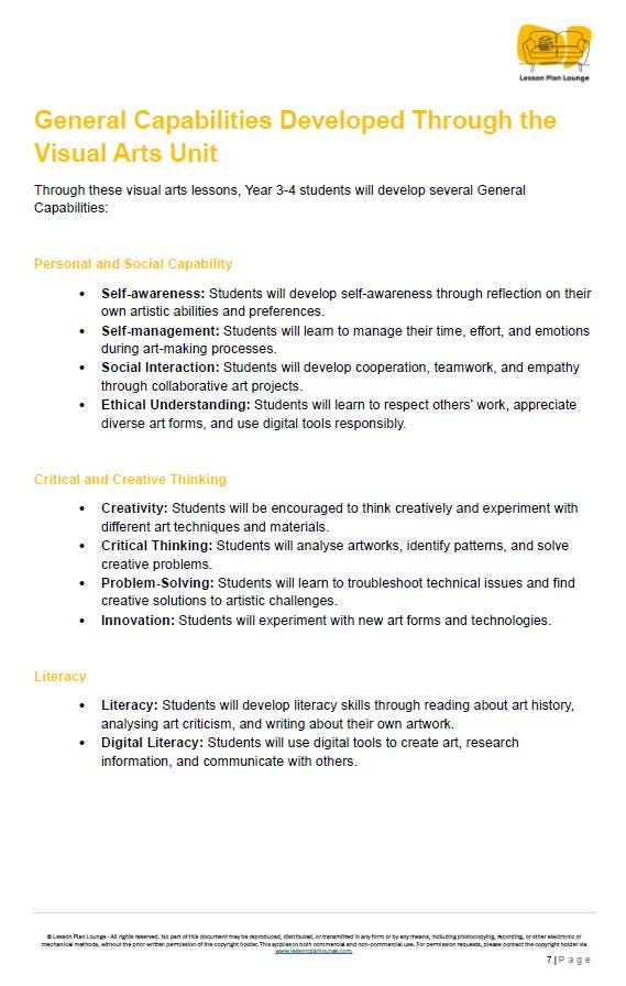 Visual Arts - The Arts: 10 Lesson Plans + 1 Summative Assessment + 25 Extra Visual Arts Ideas (Year 3)