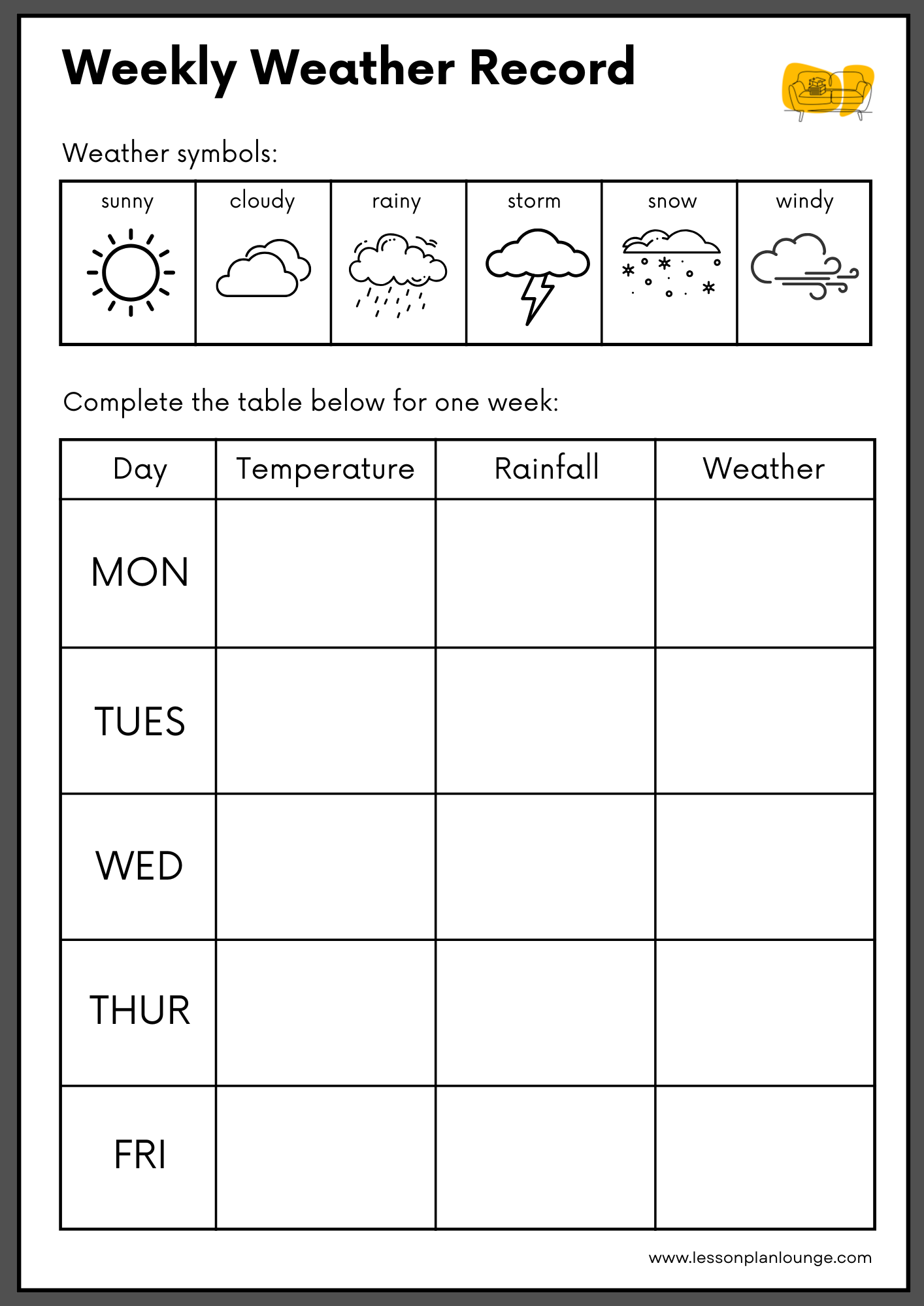 FREE Worksheet - Daily Weather Tracker (Grey) - What is the Weather today - Science - Kindergarten to Year 2