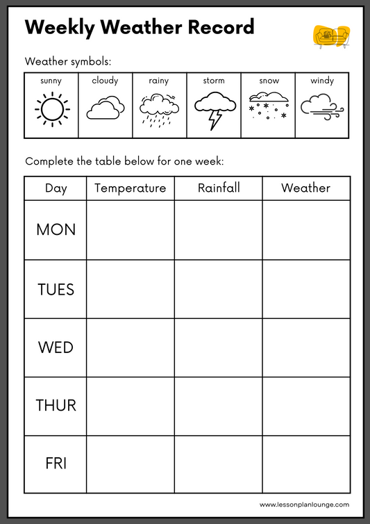 FREE Worksheet - Daily Weather Tracker (Grey) - What is the Weather today - Science - Kindergarten to Year 2