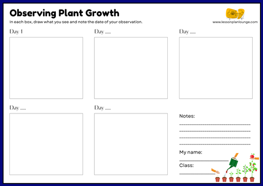 FREE Worksheet - Measuring Plant/ Seedling Growth (Blue) - Sciences - Kindergarten to Year 2