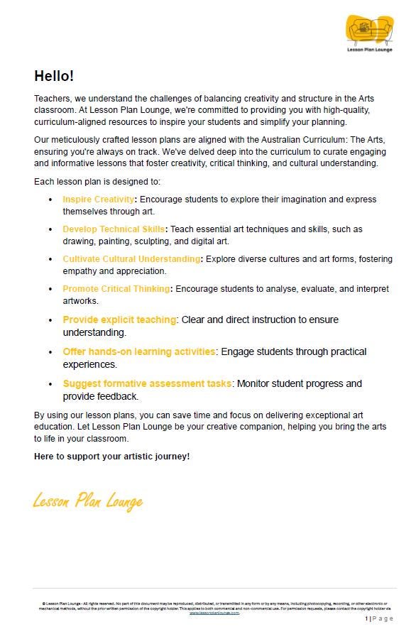 Media Arts - The Arts: 10 Lesson Plans + 1 Summative Assessment Task (Year 4)