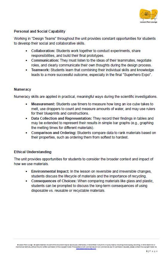 Science - Chemical Sciences: 10 Lesson Plans + 1 Summative Assessment and FREE Student WORKBOOK (Year 4)
