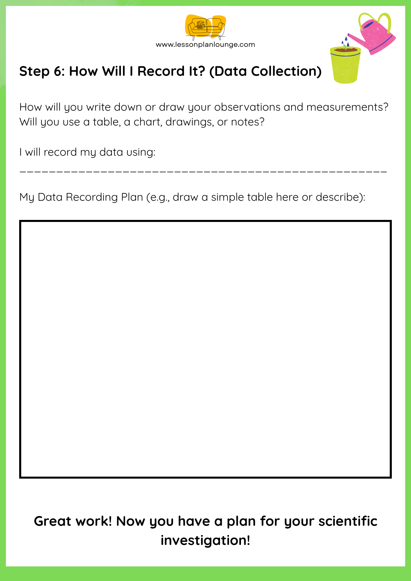 FREE Worksheet - My Scientific Investigation Plan (Plant growth) - Education - Biological Sciences (Year 4 - Year 8)