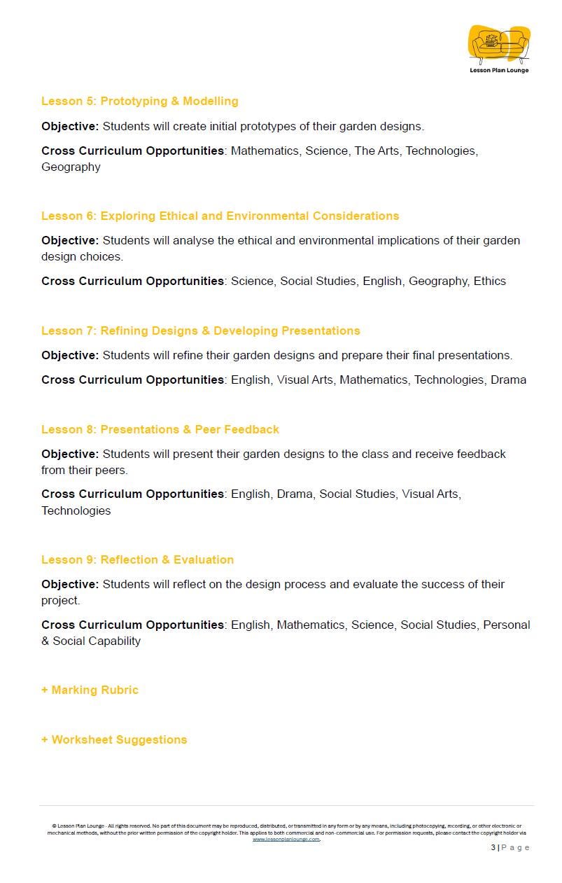 Design Technologies – Project 2 Incredible Edible School Garden 9 Lesson Plans + Marking Rubric + Worksheet Suggestions (Year 7/8)