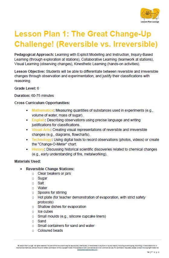 Science - Chemical Sciences: 10 Lesson Plans, covering up to 20 lessons + 1 Summative Assessment and FREE Student Workbook (Year 6)