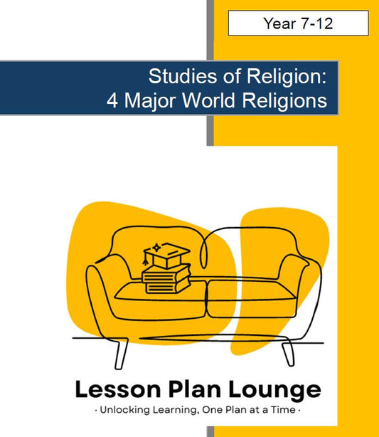 Studies of Religion - 4 Major World Religions: 15 Lesson Plans + Summative Assessment Task + FREE Student WORKBOOK incl. theory (Year 7-12)