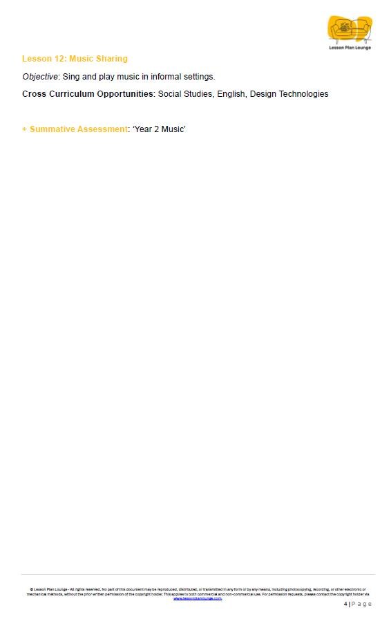 The Arts - MUSIC: 12 Lesson Plans + 1 Summative Assessment (Year 2)