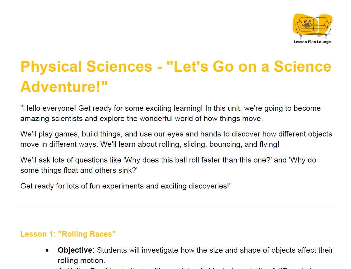 PHYSICAL Sciences Adjusted Curriculum: 10 Lesson Plans + 1 Summative Assessment (Kindergarten/ Foundation Year)