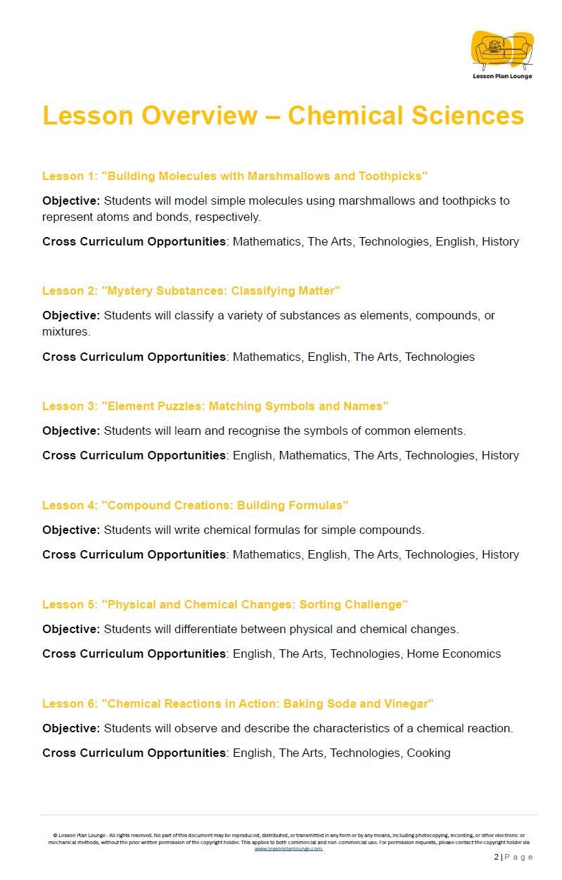 Science - Chemical Sciences: 10 Lesson Plans + 1 Summative Assessment Task + FREE Student WORKBOOK (Year 8)