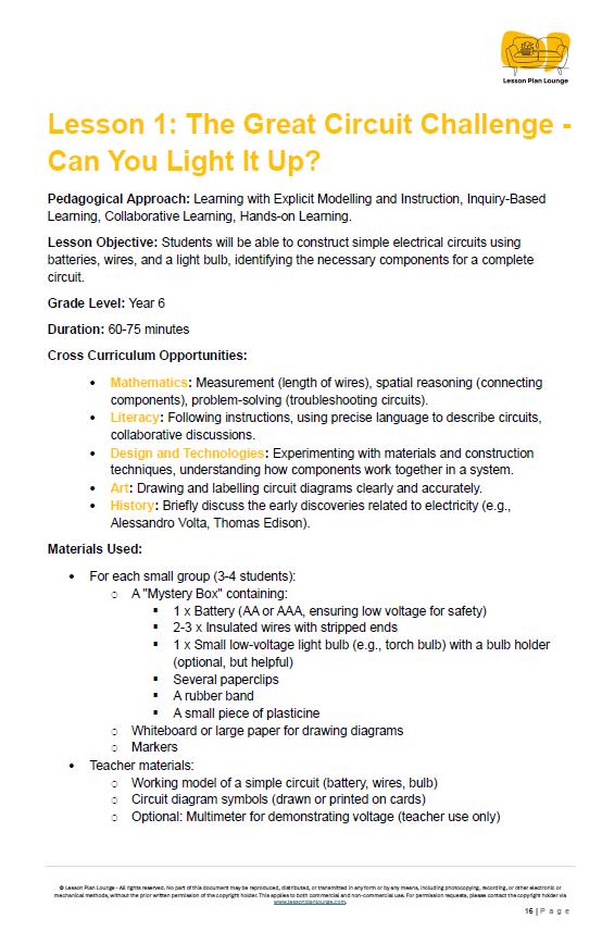 Science - Physical Sciences: 10 Lesson Plans + 1 Summative Assessment and FREE Student Workbook (Year 6)