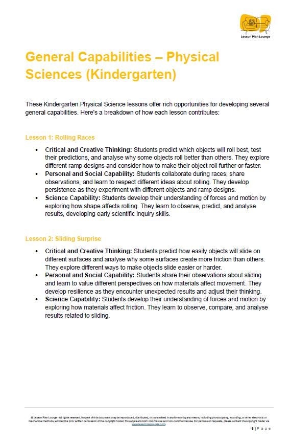 Physical Science: 10 Lesson Plans + Summative Assessment and FREE Student WORKSHEETS (Kindergarten)