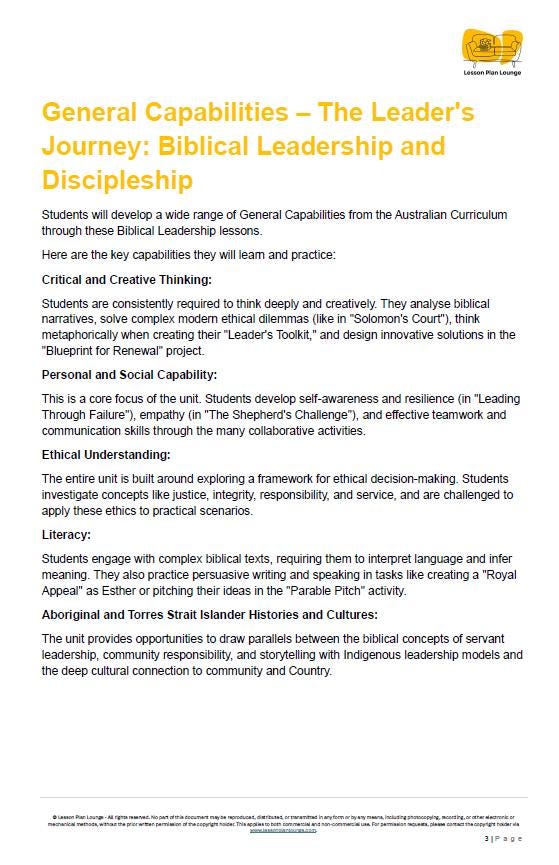 Studies of Religion - Biblical Leadership & Discipleship: 10 Lesson Plans + 1 Summative Assessment Task + FREE Student WORKBOOK (Yr 7-12)