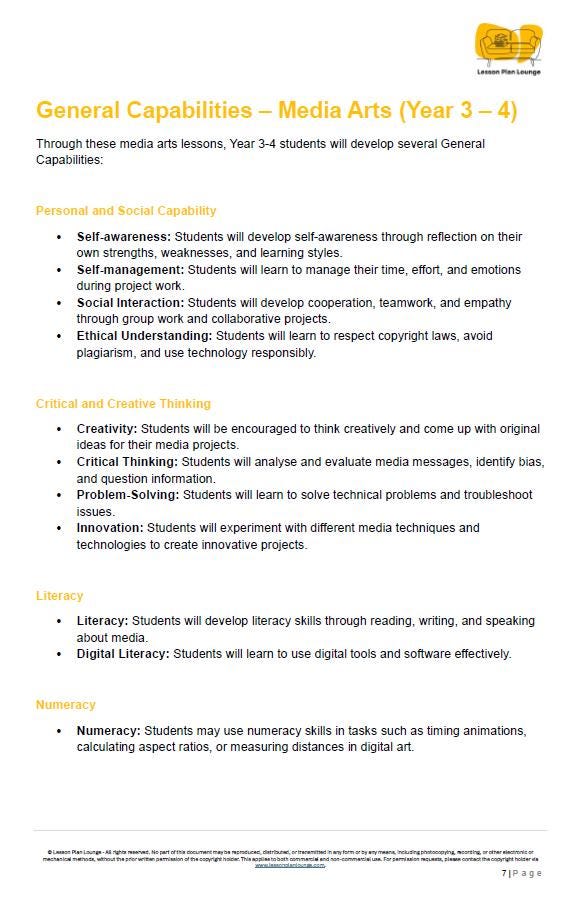 Media Arts - The Arts: 10 Lesson Plans + 1 Summative Assessment Task (Year 3)