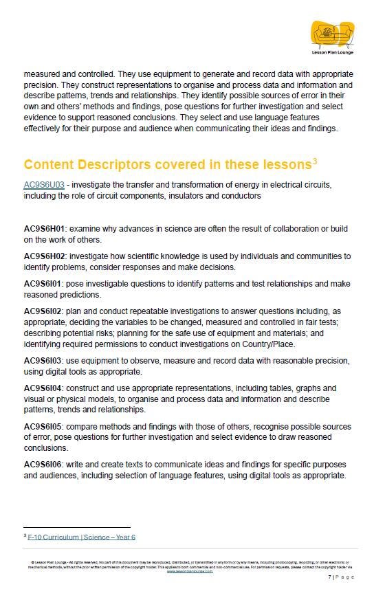 Science - Physical Sciences: 10 Lesson Plans + 1 Summative Assessment and FREE Student Workbook (Year 6)