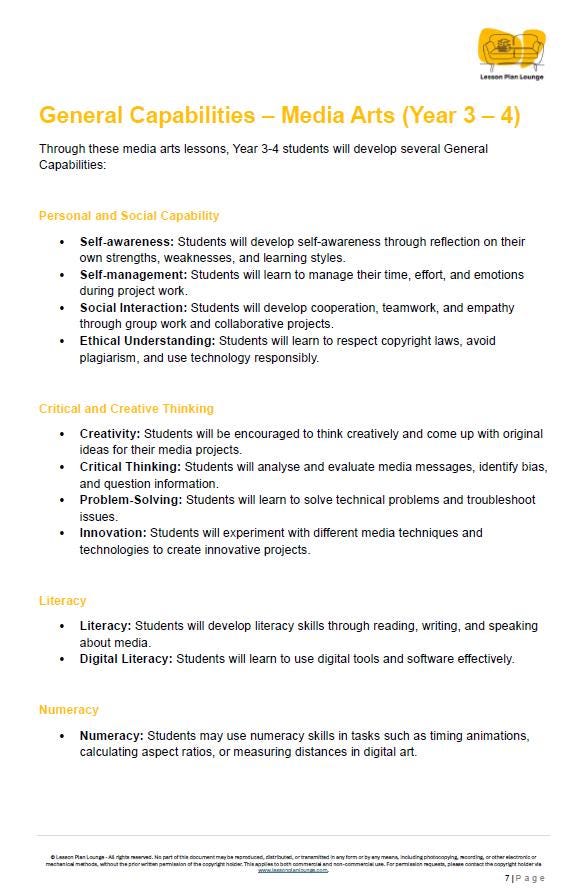 Media Arts - The Arts: 10 Lesson Plans + 1 Summative Assessment Task (Year 4)