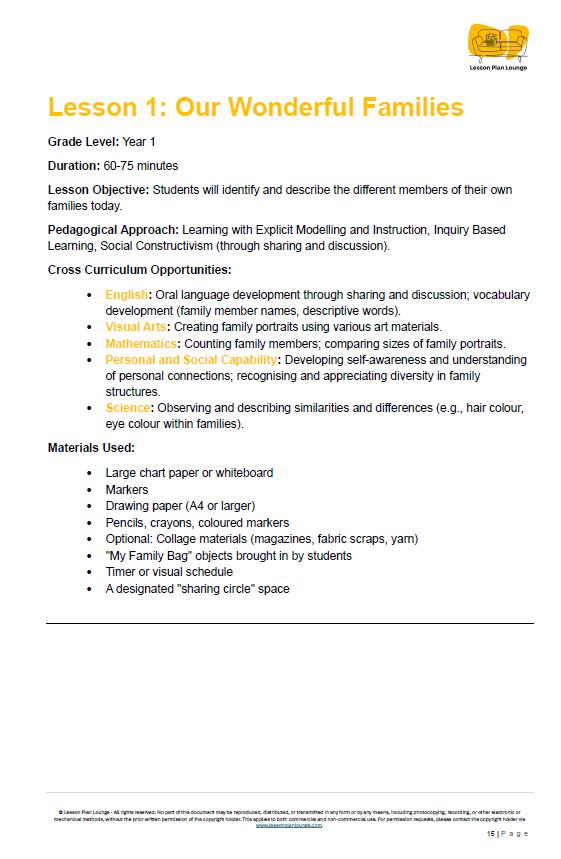 HASS - History: 12 Lesson Plans + 1 Summative Assessment and FREE Student Worksheets (Year 1)