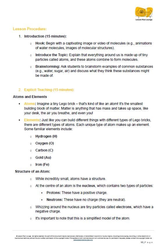 Science - Chemical Sciences: 10 Lesson Plans + 1 Summative Assessment Task + FREE Student WORKBOOK (Year 8)