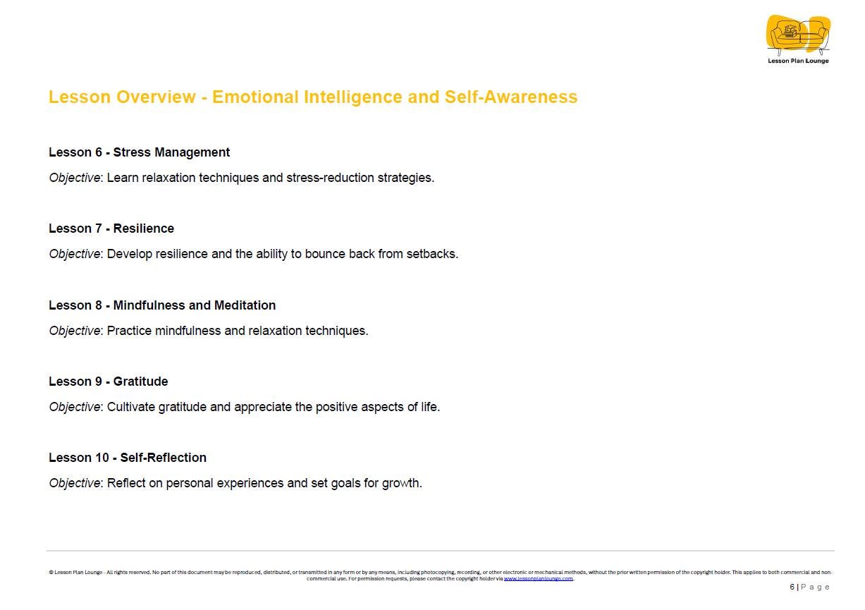 10 Lessons in Emotional Intelligence and Self-Awareness - Year 4 to Year 6